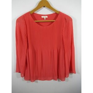 Max Studio Pleated Chiffon Blouse Women Small Coral 3/4 Sleeve